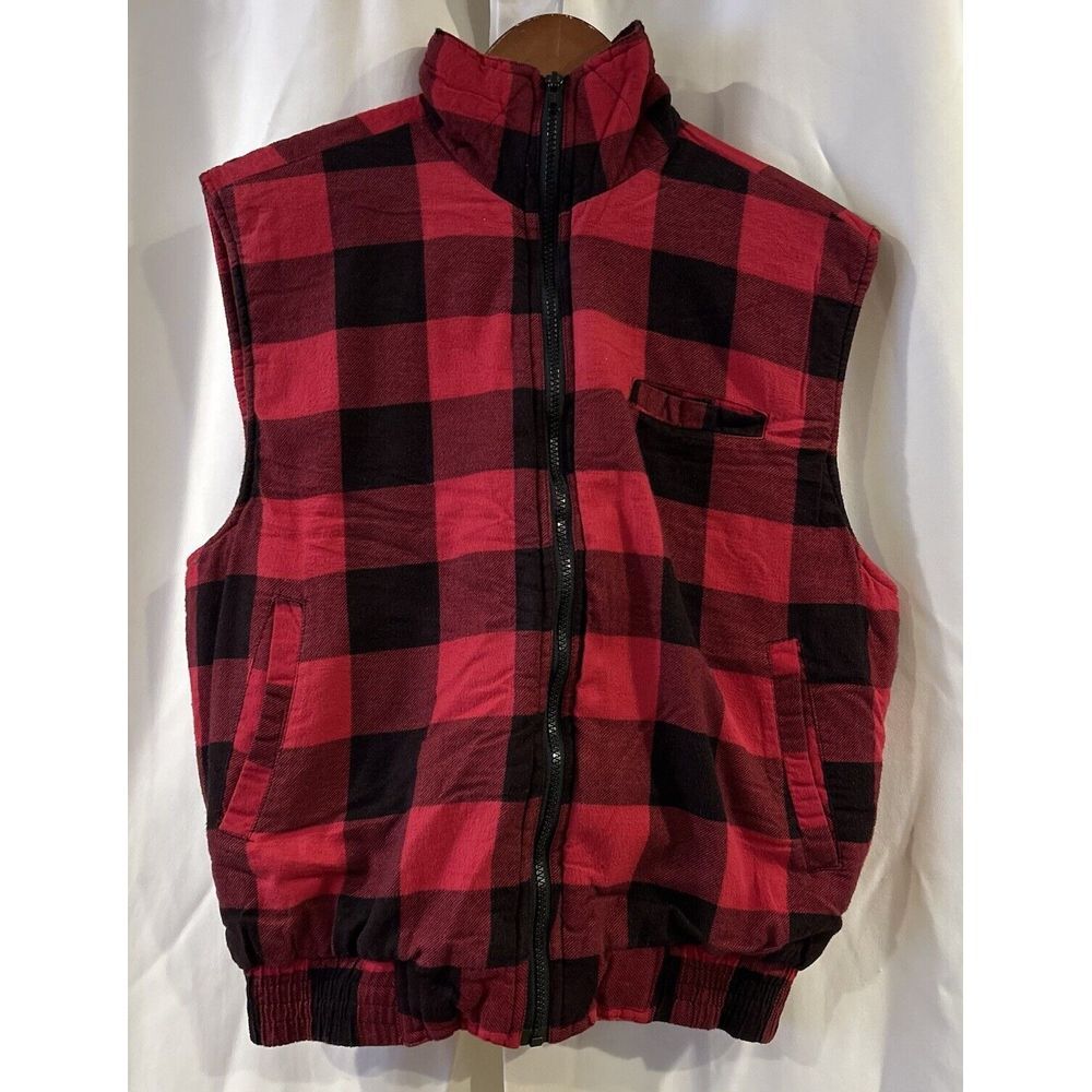 *Vintage* Ozark Trail Flannel Vest Men's M‎ Padded Lined Buffalo Plaid Full Zip